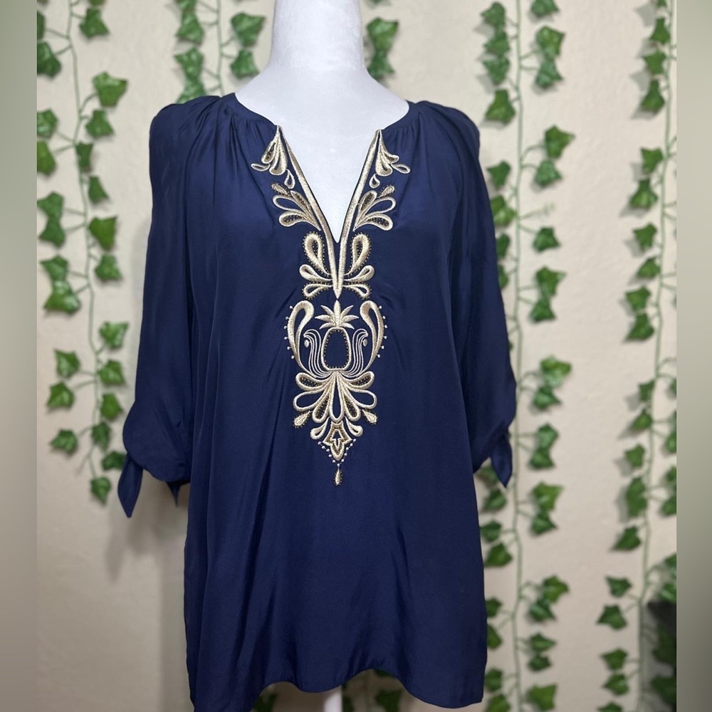 Lilly Pulitzer Bryce Top True Navy 100% Silk Size Small - Picture 4 of 7